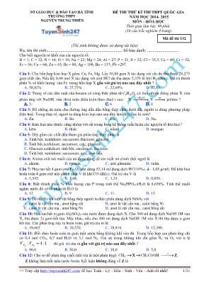 Đề thi thư ki thi THPT quốc gia năm học 2014 - 2015 môn Hóa Học - Mã đề thi 132
